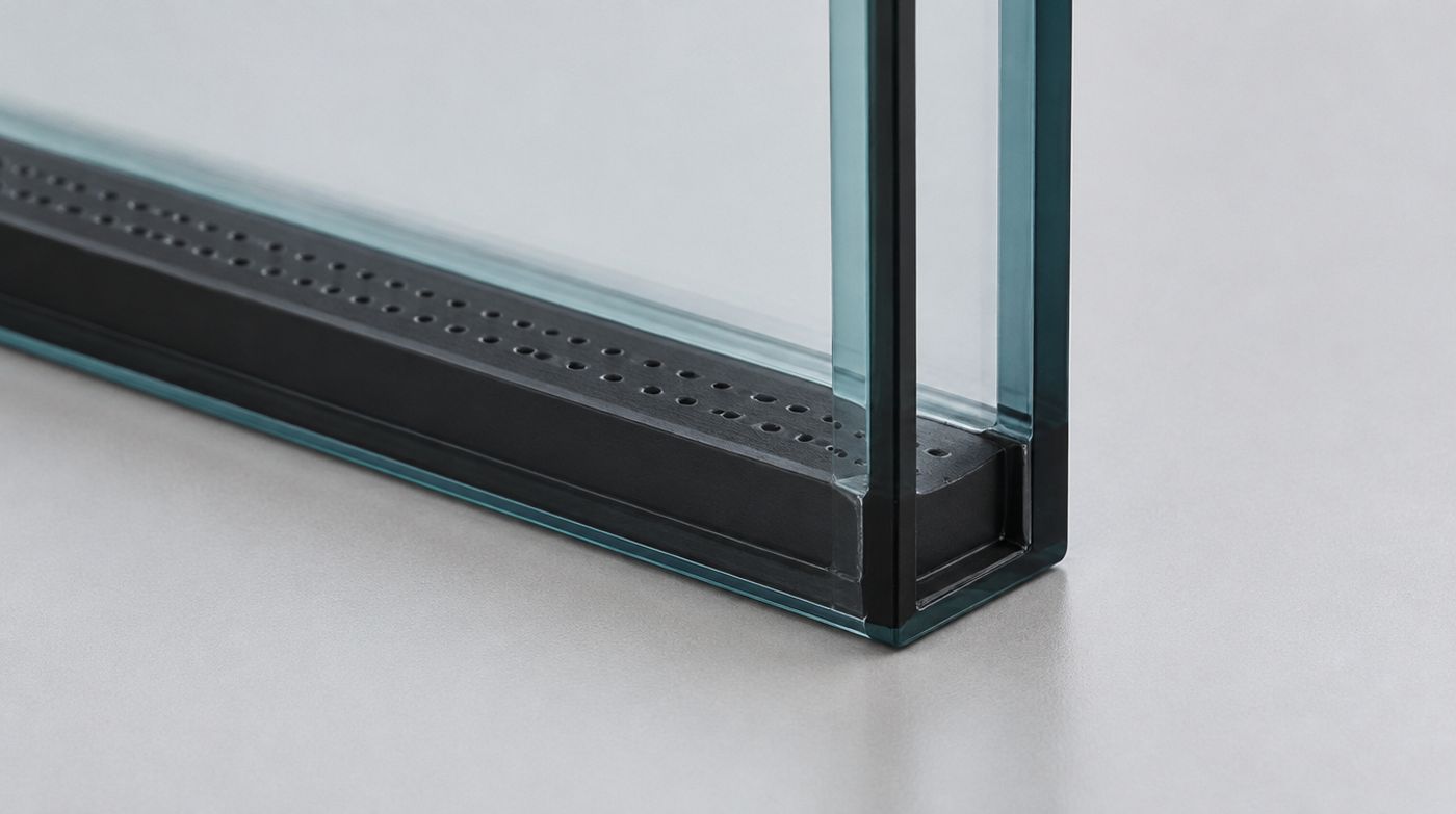The corner of a finished sealed unit showing the warm edge spacer and the secondary seal
